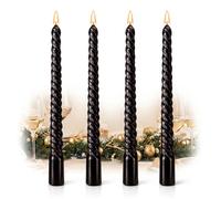 European-Style Gold Card Threaded Black Taper Candles, 4 Pack 10 Inch Non-Drip Long Burn Dinner Candles for Candlesticks Wedding Christmas Birthday Decor, Elegant Spiral Design