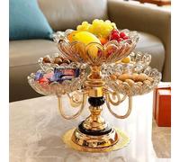 European Style Gold Fruit Tray Decorations, Classic Fruit Basket with Rotatable Christmas Fruit Bowl, Crystal Glass 5 Heads, Decorative Metal Plate for Party - Beautiful Wedding Gift