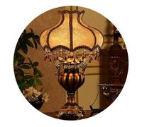 European Style Gold Table Lamp Princess Victorian Style Silk Fabric Bedside Desk Lamp Spherical Resin Lamp Body with Hand Painted Base for Living Room Bedroom
