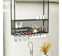 European Style Hanging Wine Glass Rack with Iron Plant Holder Wall Mount Decorative Storage Rack for Easy Installation Black (80 * 30 * 105cm)