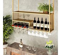 European Style Hanging Wine Glass Rack with Iron Plant Rack for Easy Installation Wall Mounted Wine Holder in Gold Finish (120 * 30 * 105cm)