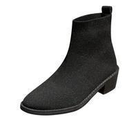 European Style Ladies Fashion Ankle Boots With Thick Block Heel Slip On Design For Women Comfortable Footwear (Black, 4.5)