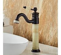 European Style Natural Jade countertop Basin hot and Cold Water Faucet All Copper Black American Art Pot Marble Antique Faucet, Green Jade Square