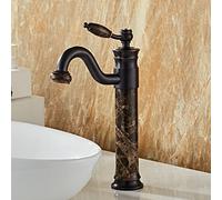 European Style Natural Jade countertop Basin hot and Cold Water Faucet All Copper Black American Art Pot Marble Antique Faucet, Black Jade Square