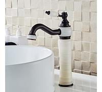European Style Natural Jade countertop Basin hot and Cold Water Faucet All Copper Black American Art Basin Marble Antique Faucet, White Jade Rotation