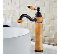 European Style Natural Jade countertop Basin hot and Cold Water Faucet All Copper Black American Art Basin Marble Antique Faucet, Topaz [Non-rotatable]