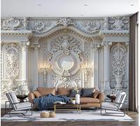 European-Style Palace Carvings Wallpaper 150×105 Cm, Luxurious Classical Relief Style Non Woven Fabric Wallpaper for Living Rooms, Bedrooms, Kitchens, Foyer, and Offices, White
