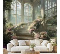 European Style Palace Garden Self Adhesive Wallpaper Retro Stairs Bloom Wall Stickers 350x256 cm Arch Architecture Photo Wallpaper Non-Woven Murals for Bedroom Living Room Wall Decals zw135x