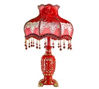 European-Style Resin red Bedside Table Lamp, Eye Protection Retro European Creative Romantic Light Lamp Bedroom Home Plug-in Button Switch