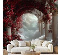 European Style Roman Column Self Adhesive Wallpaper Romantic Rose Arch Wall Stickers 350x256 cm Fantasy Clouds Photo Wallpaper Non-Woven Murals for Bedroom Living Room Wall Decals zw126x