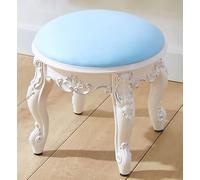European Style Round Ottoman Foot Stool Soft Cushion Low Stool for Living Room Bedroom Hallway - Cozy Blue Accent Furniture for Small Spaces