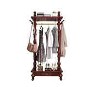 European Style Solid Wood Hat Stand & Clothes Hanger - Floor Clothing Rack for Bedroom Storage, Vertical Coat Rack, Hall Tree in Reddish Brown, Medium Size