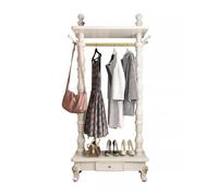 European Style Solid Wood Hat Stand & Clothes Hanger - Versatile Floor Rack for Bedroom, Coat Storage, Hall Tree - Small White Vertical Clothing nizer