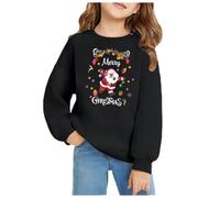 European Style Winter Border Christmas Graphic Print Girls Casual Round Neck Fleece Long Sleeve Sweatshirt Top for Autumn and Cold Weather Kids Jumper My First for Red