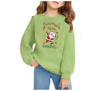 European Style Winter Border Christmas Graphic Print Girls Casual Round Neck Fleece Long Sleeve Sweatshirt Top for Autumn and Cold Weather Kids Jumper My First for Red