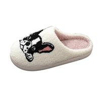 European Style Winter Wool Slippers for Women and Men Cozy Home Footwear with Elegant Pet Embroidery Design (White, 8)
