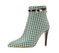 European Style Women's Autumn Winter Pointed Toe High Heel Ankle Boots with Back Zipper and Buckle Detail for Fashionable Outfits (Green, 4)