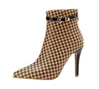 European Style Women's Autumn Winter Pointed Toe High Heel Ankle Boots with Back Zipper and Buckle Detail for Fashionable Outfits (Brown, 4.5)