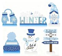 European Style Wooden Desktop Collection Featuring 6 Winter Themed Decorative Pieces Including Ski Lift and Ice Skating Rink for Seasonal Home Decor