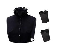 European Styles Ruffled Stand Detachable Fake Collar Half Shirt and Cuffs False Sleeves Set Women Clothes Accessories Faux Collar and Wrist Cuffs Set Black