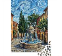 European Town Square with Fountain Painting Jigsaw Puzzle, 1000 Piece