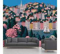 European Town Wallpape Sailboat Flower Seascape Wall Mural 140x100cm