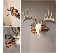 European Trophy Mount Plaque Skull Hanger Kit, USA Flag Game Display Wooden Deer Hanger Skull Hanger Base Wall Mount and Mount Taxidermy Antlers Skull Home Outdoor Decor