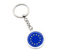 European Union EU Flag Design Silver Keyring and Personalised with a Short Engraved Message
