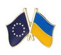 European Union EU & Ukraine Friendship Flag Metal Enamel Pin Badge - 2.4cm x 1.9cm - Dual National Flag Lapel Pin for Backpack, Hat, or Jacket