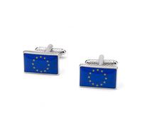 European Union Flag Cufflinks for Men - Onyx-Art London-CK156 Blue Enamel Silver Tone Rectangle EU Flag Shirt Cuff Links for Formal Business Wedding Gift in Premier Life Packaging