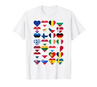 European Union Flags Heart Shapes EU Pride Design Value Graphic T-Shirt, Men, White, M