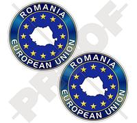 EUROPEAN UNION ROMANIA Map Shape EU-RO Europe-Romanian 75mm (3") Vinyl Bumper Stickers, Decals x2