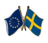 European Union & Sweden EU Friendship Flag Enamel Lapel Pin Badge - 2.4cm x 1.9cm - Crossed EU and Swedish Flags - Hard Enamel Diplomatic Pin