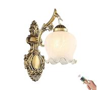 European Vintage Battery Operated Wall Sconce, Wireless Bronze Battery Powered Wall Lights Fixture, Not Hardwired Dimmable Wall Lamp with Remote for Living Room Bedroom Hallway Porch Entrance Aisle (