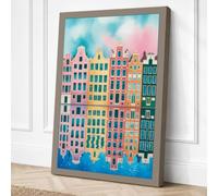 European Waterside Houses Canvas Wall Art Print 36x24 Inch (91 x 61 cm)