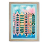 European Waterside Houses Retro Framed Wall Art Print A1 (84.1×59.4cm) Oak, Wall Decor for Living Room, Bedroom, Office & Home, Ready to Hang, Art Gift