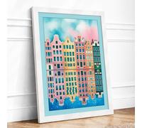 European Waterside Houses Retro Framed Wall Art Print A2 (59.4×42cm) White, Wall Decor for Living Room, Bedroom, Office & Home, Ready to Hang, Art Gift