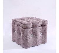 European Wooden Footrest Pouf with Storage 11.41-Inch Tall Gray Square Ottoman - Perfect for Living Room Bedroom Office Stylish and Comfortable Bench