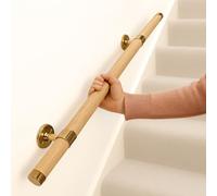 European Wooden Oak Stair Handrail 32mm Solid Wood Wall-Mounted Rail for Indoor Stairs Smooth Chrome Gold Brackets Anti-Corrosion Safety Support Hand Rail (Chrome Silver Bracket, 80cm Length)