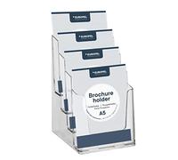 EUROPEL 4-Tier A5 Leaflet Holder Stackable Brochure Display Stand, Recycled Polystyrene, Wall Mountable, for Office, Hotel, Reception and Trade Show