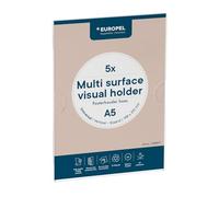 EUROPEL A5 Poster Holder Portrait Self Adhesive Set of 5, Transparent Document Holder, No Drill Wall Mount, A5 Sign Holder for Office, School, Retail and Hospitality