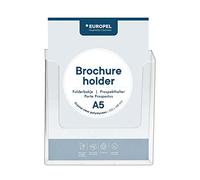 EUROPEL A5 Wall Mounted Leaflet & Brochure Holder - Clear Styrene, 34mm Capacity, 3 Pre-Drilled Holes, for Office, Restaurant, Hotel and Reception