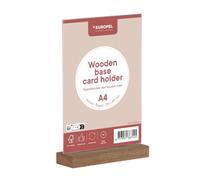 EUROPEL Acrylic Card Holder with Oak Base A4 Vertical Double Sided Table Display Stand Clear Menu Price List Information and Advertising Poster