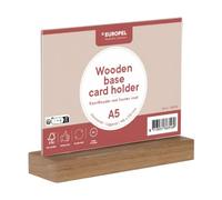 Europel Acrylic Card Holder with Oak Base A5 Horizontal, Double Sided Table Stand, Clear Menu Holder, Price Tags, Information and Posters