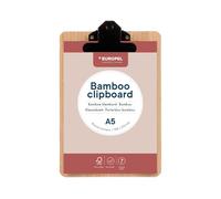 EUROPEL Bamboo Clipboard - Durable Wood Hardboard with Black Metal Clip & Concealed Hanging Hole - A5 Paper Board for School Classroom, Office, Business, Restaurant, Warehouse, 197011, Brown
