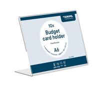 EUROPEL Budget Card Holder A6 Landscape Format Pack of 10 Transparent Acrylic Table Stand 1.5 mm L Shape Display Holder for Price Tags, Information Cards, Price Lists and Promotional Material