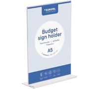 EUROPEL budget sign display holder, T-stand, clear polystyrene 1.5 mm, menu & folder Display holder for restaurants, hotels, conference & reception, double-sided, A5 size, 148 x 210 mm