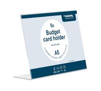 EUROPEL Card Holder Budget A5 Landscape Format Pack of 5 Transparent Acrylic Table Stand 1.5mm L Shape Display Holder for Price Tags, Menus, Price Lists, Information and Promotional Material