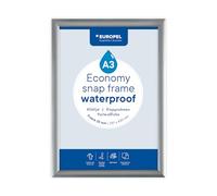 Europel Economy Snap frame, A3, waterproof, color silver, aluminum profile 25 x 11 mm, for posters 29.7 x 42 cm, anti-reflective film, display of advertising, menus, hotel, office, restaurant,