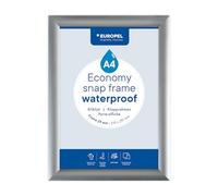 Europel Economy Snap frame, A4, Waterproof, color silver, aluminum profile 25 x 11 mm, for posters 21 x 29.7 cm, anti-reflective film, display of advertising, menus, hotel, office, restaurant